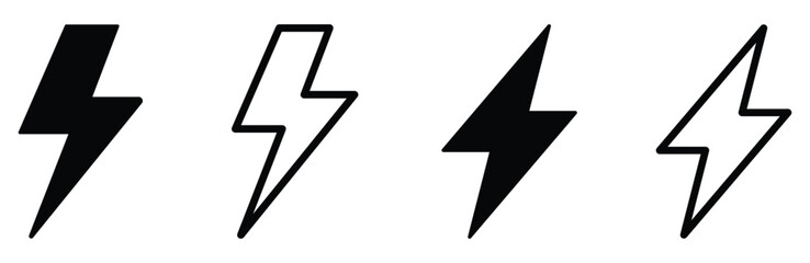 Electric power charger energy thunder thunderstorm storm battery icon vector set