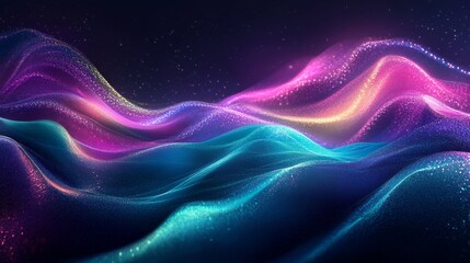 Fototapeta premium Abstract Wavy Landscape with Glowing Particles