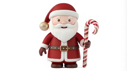 Fototapeta premium Cheerful Cartoon Santa Claus Holding a Candy Cane