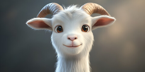 Obraz premium Happy cute baby goat.Adorable Baby Goat with Big Eyes and a Smile. 