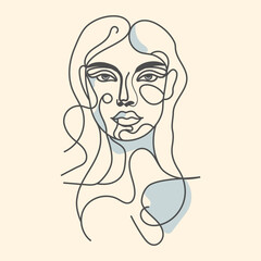 Vector line art portrait of a beautiful girl with long hair