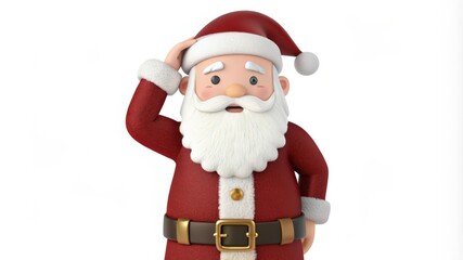 Fototapeta premium Confused Cartoon Santa Claus Wearing a Red Suit