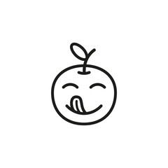 Cute tasty cartoon fruit, vegetable or berry with a face. Vector icon. Smiles and licks its lips.
