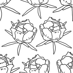 Black line drawing is a vector illustration. Seamless pattern for fashion design, fabric, wallpaper and all kinds of prints on a white background.