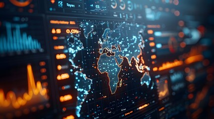 Global e-commerce marketplace with detailed seller analytics, close-up of performance charts and international sales data