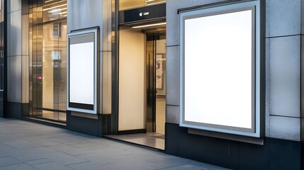 blank showcase billboard or advertising light box next to the ATM machine