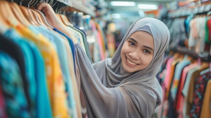 Fototapeta premium asian muslim woman shopping new clothes