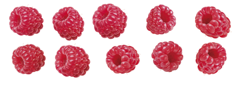 Himbeeren, unterschiedlich geneigt