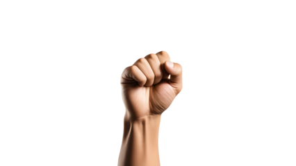 A powerful illustration of a pride human fist raised up, symbolizing strength and unity. Isolated on a transparent or white background.