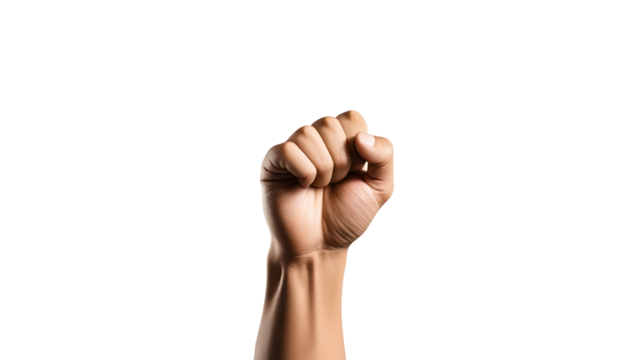 A powerful illustration of a pride human fist raised up, symbolizing strength and unity. Isolated on a transparent or white background.