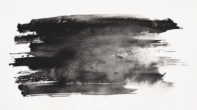 black watercolor effect on a wet white canvas background, overlay mask alpha ink drop layer centered on a white paper