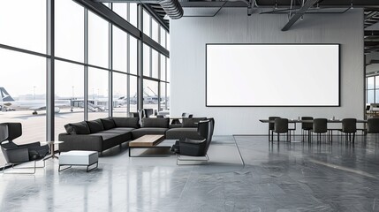 Blank white led light box in airport lounge mockup, 3d rendering. Empty display or banner for departure information mock up. 3D Illustration. AI generated illustration