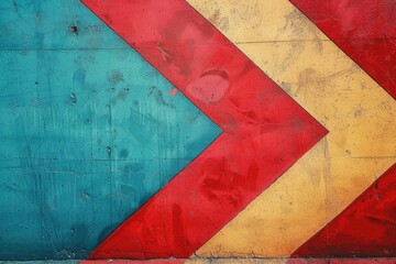 Three colorful arrows painted on a textured wall surface