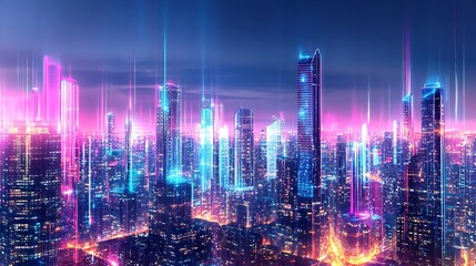 Obraz premium Neon Cityscape with Futuristic Glowing Lights