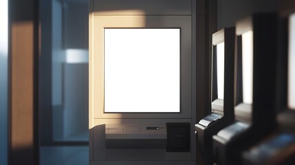 Fototapeta premium blank showcase billboard or advertising light box next to the ATM machine