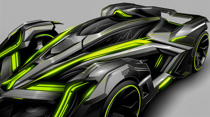 Futuristic Black and Neon Green Hypercar Design..