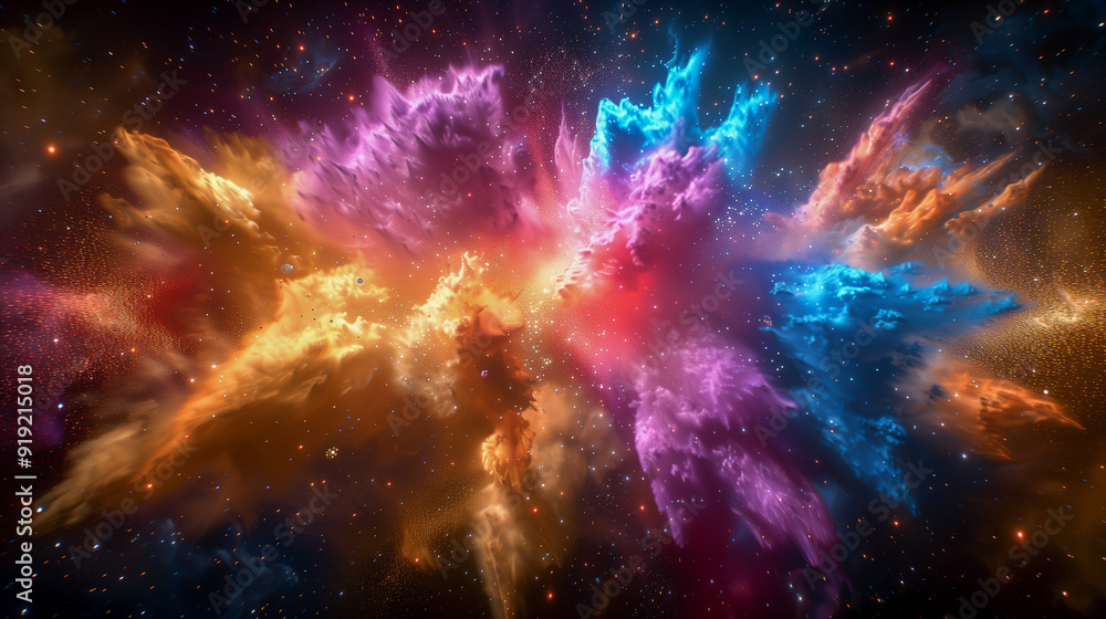 Poster celestial explosion of interstellar clouds..