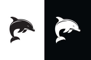 Jumping dolphin sea animal symbol. Dolphin icon silhouette vector illustration black