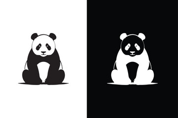 Fototapeta premium Panda vector icon silhouette. Panda icon. Vector illustration of a panda on a white black background.
