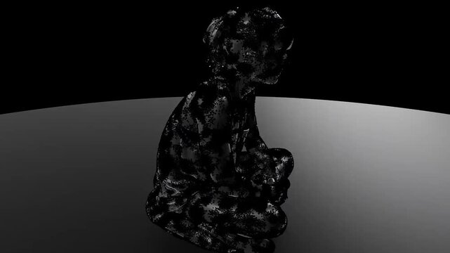  3d animation flashing glitch statue roating.