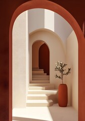 Fototapeta premium Minimalist Archway with Stairs and Plant