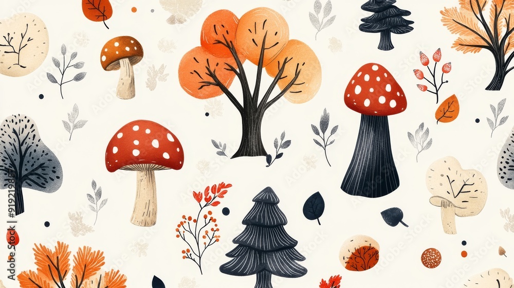Poster a seamless pattern of fall forest elements