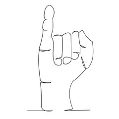one open single drawn line art doodle hand, deaf, sign, finger, language, gesture. Isolated hand-drawn outline image on a bol background. the letter I