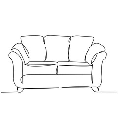 continuous single drawn single line sofa, furniture hand-drawn picture silhouette. Line art. doodle