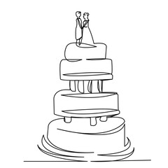 continuous single drawn one line wedding cake hand-drawn picture silhouette. Line art. doodle