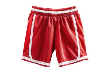 A pair of bright red shorts with white stripes
