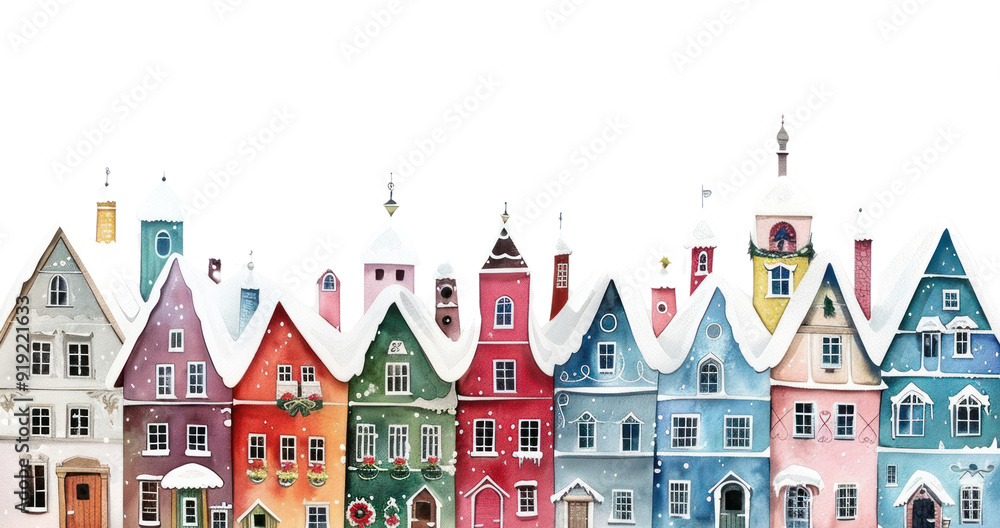 Wall mural colorful winter village illustration