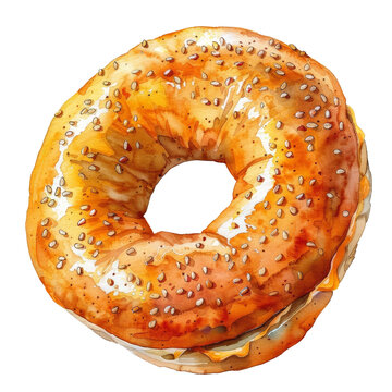 recommend clip art: Watercolor bagel with cream cheese, breakfast food,  isolated on white background