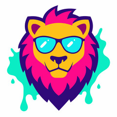 A lion wearing a sunglasses logo design vector illustration on a white background