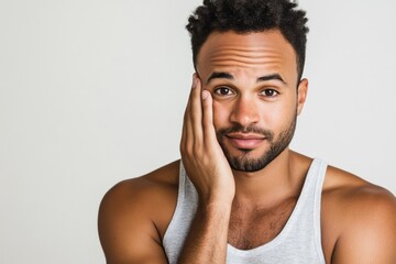 studio photo of african american man on a white t shirt