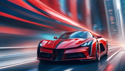 Fototapeta premium A Sleek Super Car Speeding on a Futuristic Highway