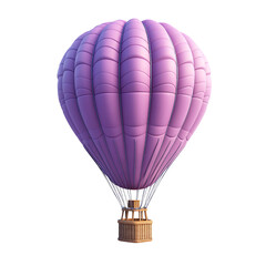 Naklejka premium Cheerful 3D Cartoon Purple Hot Air Balloon Floating in the Sky on White Background - Playful Photography Concept