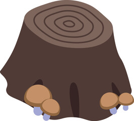 Isometric stump with mushrooms growing on it