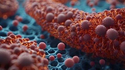 A 3D rendered illustration of a hepatitis C virus, stunning close-up, dynamic round vibrant shaped viruses, floating on a blurred modern background, hepatitis day, liver day, heart day, health day