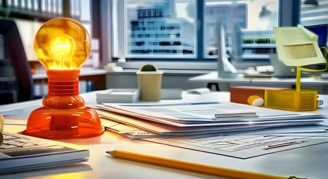 Emergency action plan papers scattered on a desk with an alarming siren nearby, disorganized documents, urgent safety measures, safety planning