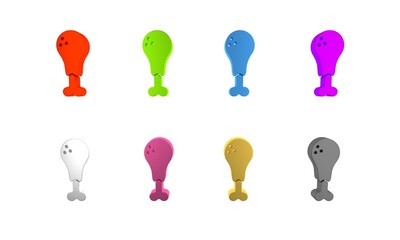 Colorful Chicken leg icon isolated on white background. Chicken drumstick. Minimalism concept. 3D render illustration