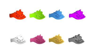 Colorful Shaving gel foam on hand icon isolated on white background. Shaving cream. Minimalism concept. 3D render illustration