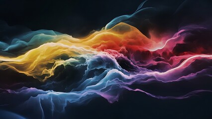 Abstract cosmic nebula wave clouds background landscape wallpaper design, blue, yellow, purple, red color lighting and dynamic rainbow universe