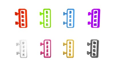 Colorful Street signboard with inscription Beer icon isolated on white background. Suitable for advertisements bar, cafe, pub, restaurant. Minimalism concept. 3D render illustration