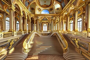 Fototapeta premium Golden Staircase in a Grand Palace Interior