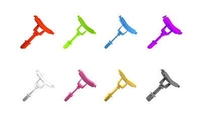 Colorful Sausage on the fork icon isolated on white background. Grilled sausage and aroma sign. Minimalism concept. 3D render illustration