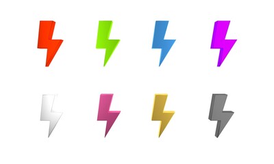 Colorful Lightning bolt icon isolated on white background. Flash sign. Charge flash icon. Thunder bolt. Lighting strike. Minimalism concept. 3D render illustration