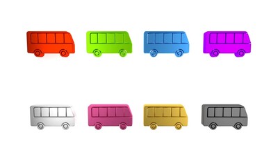 Colorful Bus icon isolated on white background. Transportation concept. Bus tour transport sign. Tourism or public vehicle symbol. Minimalism concept. 3D render illustration