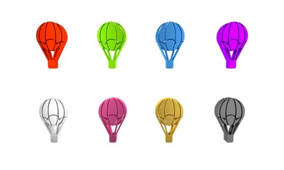 Naklejka premium Colorful Hot air balloon icon isolated on white background. Air transport for travel. Minimalism concept. 3D render illustration