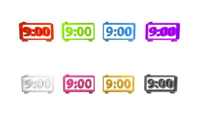 Colorful Digital alarm clock icon isolated on white background. Electronic watch alarm clock. Time icon. Minimalism concept. 3D render illustration
