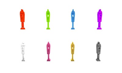 Colorful Blender icon isolated on white background. Kitchen electric stationary blender with bowl. Cooking smoothies, cocktail or juice. Minimalism concept. 3D render illustration